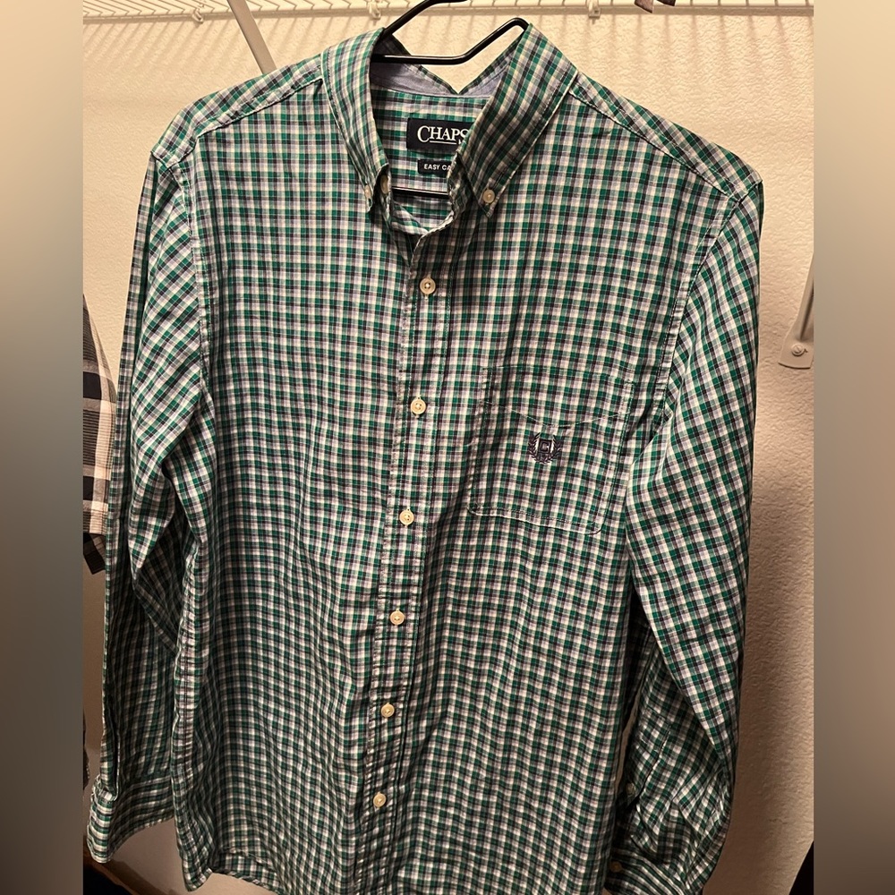 CHAPS Easy Care Green Button Down Long Sleeve